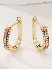 Style vintage élégant, boucles d'oreilles en alliage de cuivre de petite taille avec pierres synthétiques en zircone multicolores. Conception à la mode pour femmes, avec des pierres synthétiques en zircone multicolores sertie. Convient pour un usage quotidien, les vacances et diverses occasions - Multicolore - Voir 1