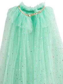 3pcs/Set Mint Green Girls Sequin Star Cloak Crown Magic Wand Set, Children Christmas Halloween Carnival Costume Party Stage Performance Cosplay Outfit - Mint Green - View 2