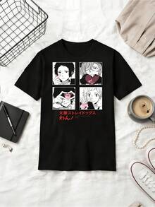 Bungo Stray Dogs Black White Manga Style Cotton Summer Short Sleeve T-Shirt - Black - View 6