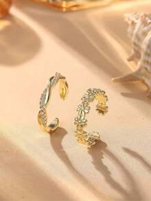 Set de 2 anillos de dedo del pie ajustables con circonita, joyería para los pies de estilo de vacaciones de playa de verano, chapada - Dorado - Ver 2