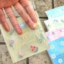 50/100pcs Assorted Small Flower And Leaf Pattern Gift Bags, Pink, Blue, And Green Plaid Self-Adhesive Packaging Bags - Perfect For Birthdays, Weddings, Tea Parties, Spring & Summer Themed Events - Grid Flower - View 6