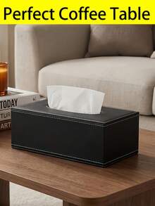 Sleek Tissue Box With Elegant Stitching Smooth Extraction Pu Leather Tissue Holder For Men And Women Minimalist Rectangular Tissue Box To Decorate Vanity Desk Bedroom Living Room Office Coffee Table And Nightstand Kitchen Home Essentials Accessories - Multicolor - View 2