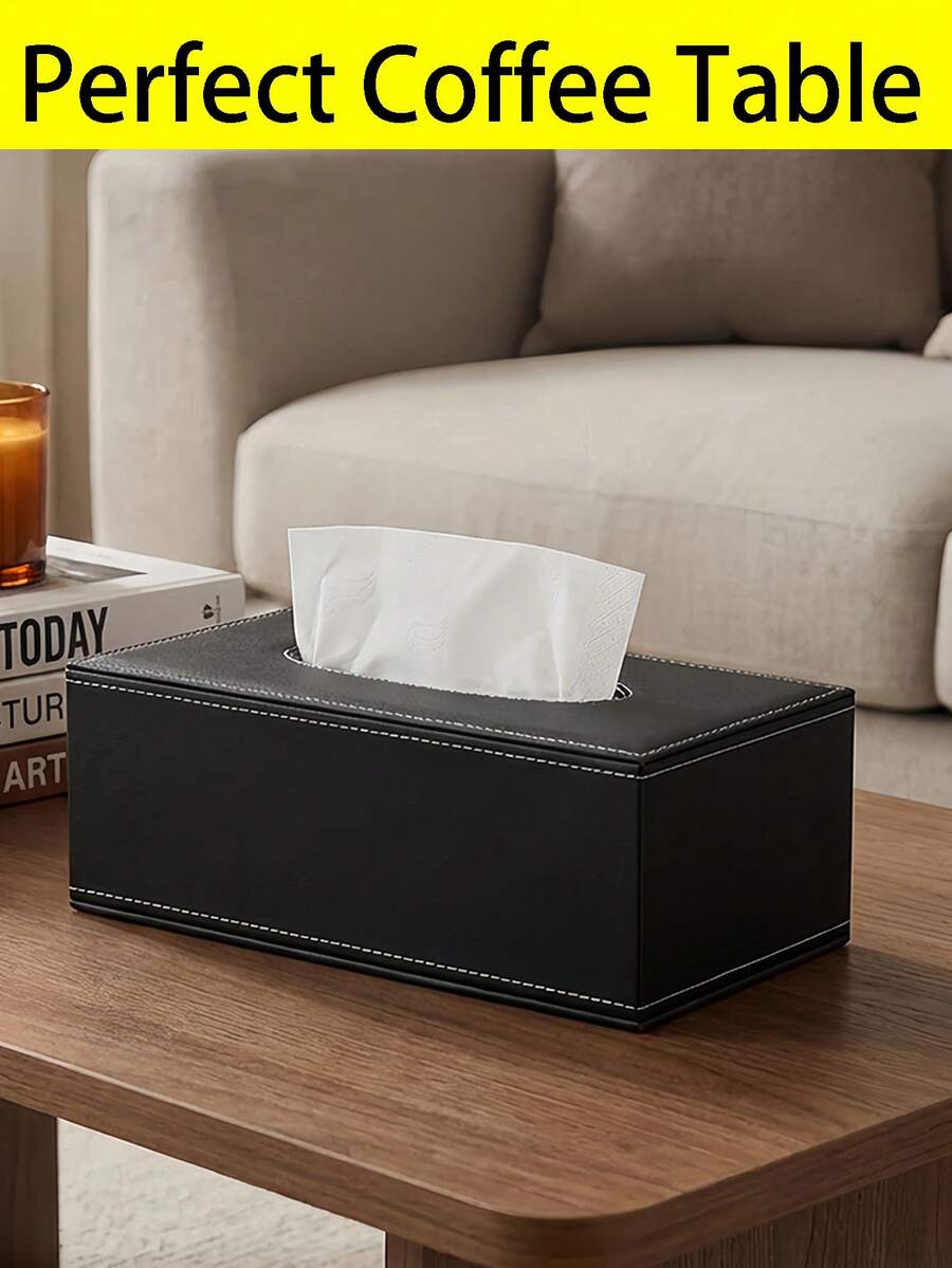 Sleek Tissue Box With Elegant Stitching Smooth Extraction Pu Leather Tissue Holder For Men And Women Minimalist Rectangular Tissue Box To Decorate Vanity Desk Bedroom Living Room Office Coffee Table And Nightstand Kitchen Home Essentials Accessories