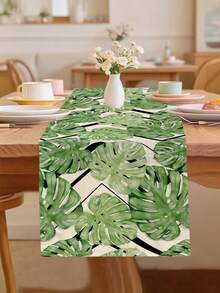 1pc Tropical Palm Leaf Pattern Printed Table Runner, 4pcs Palm Leaf Pattern Printed Placemats, Suitable For Holidays, Parties, Birthdays, Dinners, Kitchen & Dining Room Table Decor, Applicable For All Seasons Home Decor, Household Textiles - Multicolor - View 15