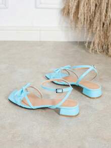 Women's Fashion Multi-Strap Bowknot Open Toe Low Heel Sandals, Comfortable Versatile Non-Slip Chunky Heel Roman Slide Sandals - Baby Blue - View 6