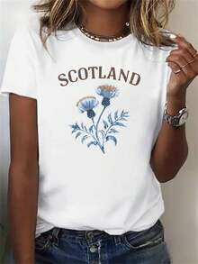Women's Scottish Themed T-Shirt - White Top With Lavender Floral Pattern, Breathable And Moisture-Wicking Fabric For Everyday Wear And Special Occasions - Scottish Heritage Gift For Women, Casual Wear, Sve Crop Top, Comfortable Fit, Everyday Outfit, Crew Neck, Lightweight Material, Printed Blouse, Fashion Lovers - 白色 - 查看 1
