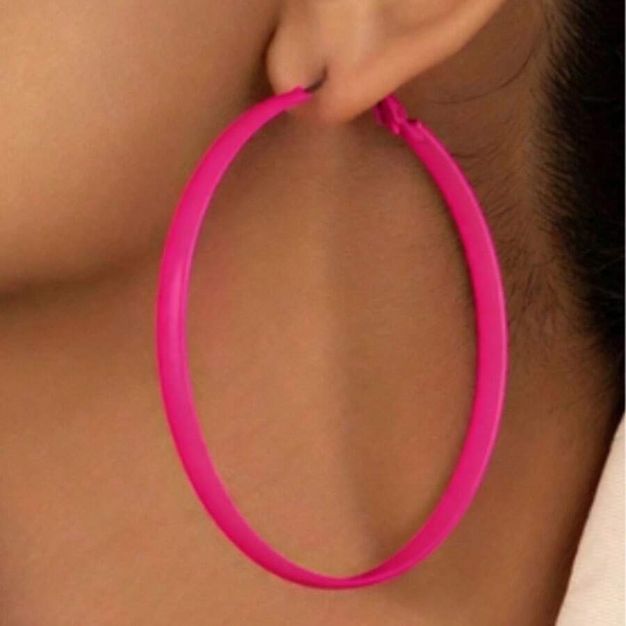 1 Pair Minimalist European And American Exaggerated Fashion Rose Red Large Hoop Earrings, Suitable For Women's Daily Wear - Hot Pink - View 1