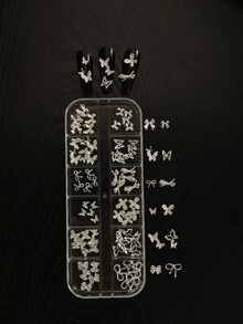 綜合蝴蝶結銀色水鑽合金美甲裝飾，女性奢華美甲配件指甲飾品 - 彩色 - 查看 4