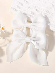 1/2 Pcs White Hair Bows For Women Girls, Silky Satin Bowknot Hair Clips, Elegant French Style Ribbon Barrette Hair Accessories For Wedding Party Daily Wear,Hair Claws,Clips For Hair - White - View 1