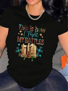 Camiseta Vintage para Mujer, Cómoda, Cuello Redondo, Casual, Mezcla de Algodón, Manga Corta, Suave y Transpirable, Estilo Urbano para Primavera/Verano, Camiseta de Moda - Negro - Ver 7