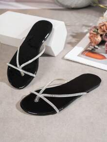 2026 New Women's Plus Size Gold Sandals Summer Flat Toe Sandals With Metal Buckle - Black - View 3