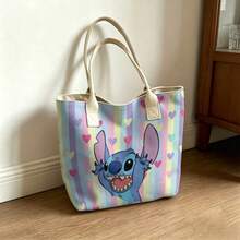 Disney Lilo & Stitch Canvas Tote Bag - Excited Stitch Print Shoulder Bag For Daily Use - Pink - View 2