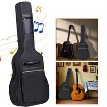 Wasserdichte Gitarrentasche für 39/40/41 Zoll Akustikgitarren, Hochwertiges Gig Bag mit Verstärkter Polsterung & Tragegurten, Robuster Gitarren-Rucksack mit Mehreren Fächern für Zubehör - Schwarz - Übersicht 1