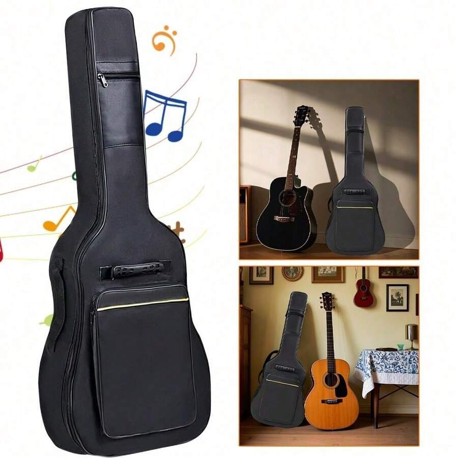 Wasserdichte Gitarrentasche für 39/40/41 Zoll Akustikgitarren, Hochwertiges Gig Bag mit Verstärkter Polsterung & Tragegurten, Robuster Gitarren-Rucksack mit Mehreren Fächern für Zubehör - Schwarz - Übersicht 1