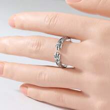 Cincin Terbuka Cakar Hewan 3D untuk Wanita, Tekstur Vintage, Tekstur Buatan Tangan, Busana Artistik, Serbaguna untuk Perjalanan, Cincin yang Dipersonalisasi - Antique Silver - View 2