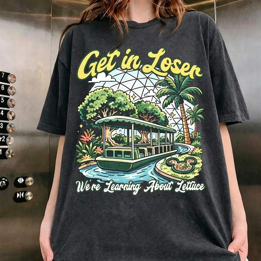 Retro Epcot Inspired Living With The Land Shirt, Funny Park Get In Loser We're Learning About Lettuce Tee, Family Trip - 黑色 - 查看 1