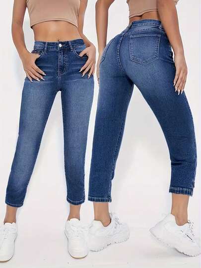 YANGCANREN Jeans de mezclilla casuales y versátiles con bolsillos y botones para adolescentes