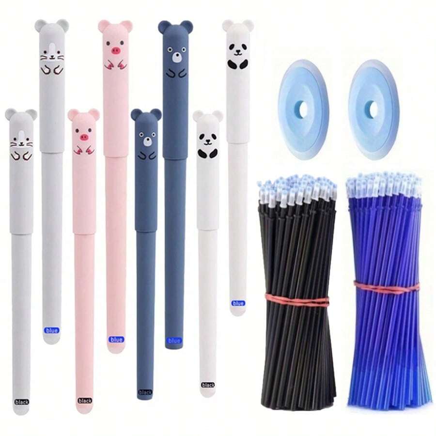 可擦中性笔 0.5mm 蓝/黑/红墨水笔芯 笔杆可水洗 笔杆 书写办公文具 中性笔 带橡皮擦 圆形中性笔 精细书写工具