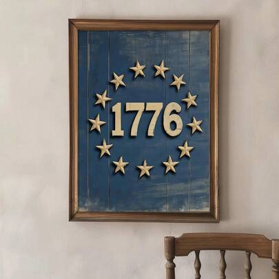 1pc Framed/Unframed Vintage Blue America 250th Anniversary Patriotic Canvas Poster 4th Of July USA Independence Day Wall Art Print Minimalist 1776 Flag Retro Painting For Dorm,Living Room,Bedroom,Modern Home Decoration