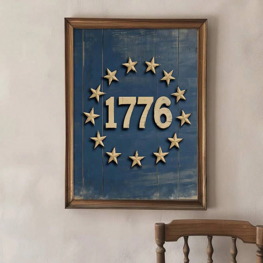 1 pieza Cartel de lienzo patriótico con diseño vintage azul del 250 aniversario de América, impresión de arte de pared para el 4 de julio, Día de la Independencia de EE. UU., minimalista 1776 bandera retro, decoración del hogar moderna para dormitorio, sala de estar, con/sin marco - A - Ver 1