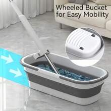 Mop And Bucket Set With Wringer, Flat Mop For Hardwood Floors, Cleaning Supplies With 6 Microfiber Pads 1 Mop + 6 Microfiber Pads + 1 Bucket - White - 查看 8