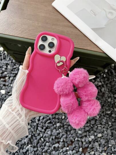 1pc Macaron Wavy Phone Case With Phone Lanyard