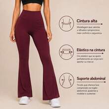 High-Waisted Flare Pants In Zero-Transparency Polyester Spandex, Ideal For Walking, Training, Running, Ballerina Style, Bell-Bottoms. - Gỗ đỏ - Xem 1