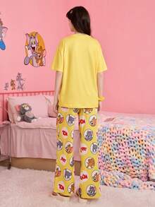 Noctvar OBM Sleepwear X TOM & JERRY 复古卡通汤姆和杰瑞联名款黄色插肩袖女士舒适睡衣套装 - 彩色 - 查看 7