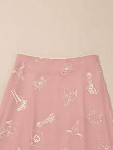Acelitt Women's Pink Western Style Wild Horse Print Satin Bodycon Skirt , All Season Vacation - Pink - View 6