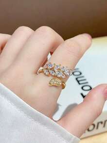 1pc Glamorous Cubic Zirconia Decor Leaf Design Wrap Ring For Women For Gift - Yellow Gold - View 11