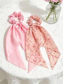 2 chiếc khăn choàng voan hoa văn màu trơn, phong cách cung đình Bohemian, phụ kiện polyester thường ngày, phù hợp cho mọi mùa, lễ hội, tiệc tùng. - Màu Hồng baby - Xem 2