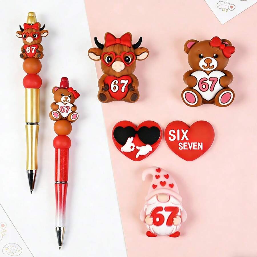 4 hạt silicon thời trang 67cm, hình gấu đôi và trái tim dễ thương, dùng để tự làm vòng tay, vòng cổ, phụ kiện túi xách và đồ thủ công sáng tạo. - Nhiều màu - Xem 1