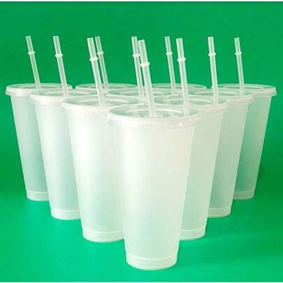 24oz Reusable Cute Transparent Lid Straw Cup, Suitable For Iced Coffee, Water, Juice, Soda, Perfect For Beach, Wedding, Birthday, Holiday, Christmas, Halloween, Party, Office, Pool, Events, Dates, Outdoor Sports, Sports Bottle And Daily Hydration Needs