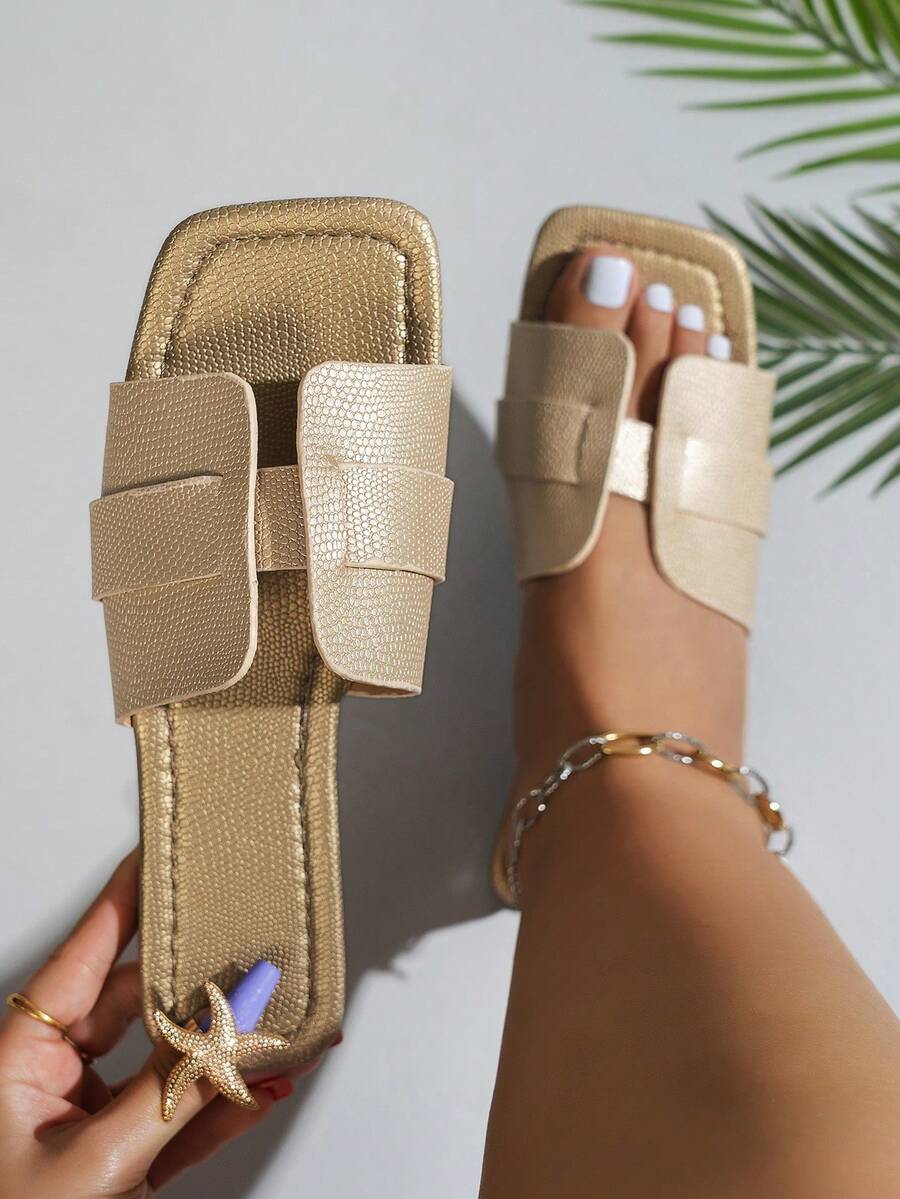 Dép xăng đan mũi vuông rộng màu vàng, dép sandal thường ngày, dép đế bằng, dép xỏ ngón thời trang đa năng, phù hợp cho mang hàng ngày. - Vàng - Xem 1