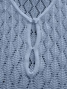 Femmes Couvre-maillot à manches longues en maille transparente avec décolleté en V, nœud papillon et boutons crochetés. Robe de plage moulante en tricot mini sexy unie, printemps/automne - Bleu azur - Voir 11