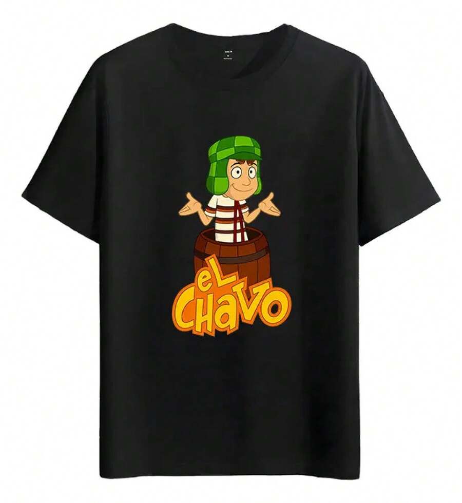 Muscle Freaks T-Shirt, El Chavo Cartoon Style Character - 黑色 - 查看 1