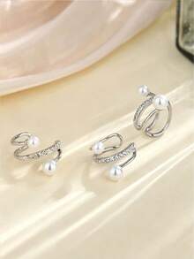 1 Paar S925 Sterling Silber geometrische Perlen Clip-On Ohrringe, koreanisches/japanisches minimalistisches Nischendesign, Ins Cold Style elegante Persönlichkeit vielseitige Ohrringe, geeignet für den täglichen Gebrauch und Partys von Frauen, modisches Accessoire - Perle - Übersicht 2