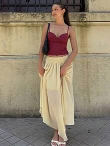 Camisola Sexy para Mujer, Top con Tirantes Finos, Cuello en V, Corte Ajustado, Sin Mangas, Estilo Casual de Verano para Oficina, Elegante - tinto - Ver 3