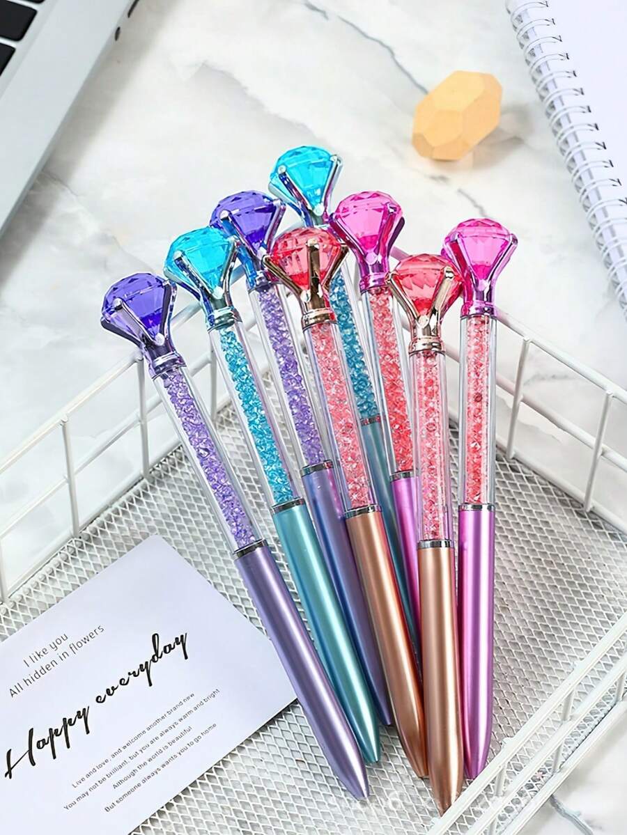 Bút bi thân kim loại giả kim cương lớn, bút bi đính đá quý, ruột bút màu xanh dương 0.7mm, cơ chế xoay, mực viết trơn tru, hoàn hảo cho việc viết hàng ngày, văn phòng phẩm, làm quà tặng và sưu tầm. - Bút gel - Xem 1