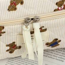 1pc Beige Striped Cute Bear Decor Zipper Multifunctional Cosmetic Bag, Can Be Used To Store Cosmetics, Toiletries, Hand Creams, Lip Balms, Nail Polish, Phones, Earphones, Sanitary Pads, Coins And Small Items - Multicolor - View 10