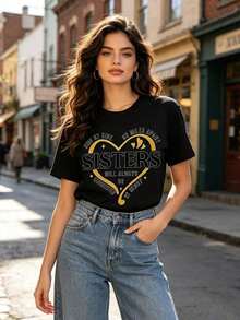 100% cotton Camiseta para Hermanas "Juntas o a Kilómetros de Distancia", Camiseta para Viaje de Hermanas , Conjunto a Juego para Vacaciones de Hermanas, Camisetas para Viajes de Fin de Semana para Hermanas, Camiseta a Juego para Hermanas - Negro - Ver 5