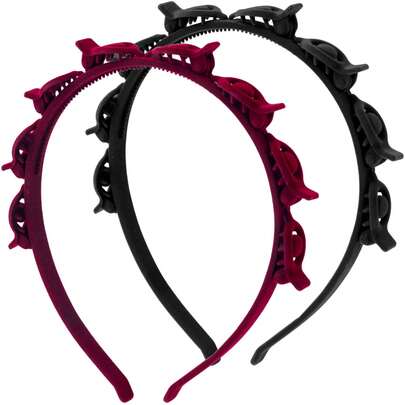 1/2pcs Butterfly Hair Clips & Headbands, 90s Style Women Hair Accessories With Teeth, Braided Hair Bands Non-Slip Hair Clips, Suitable For DIY Styling - Black, Burgundy
