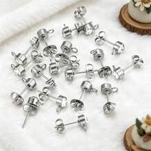 20个304不锈钢18K镀金空白耳钉，扁平耳垫带环耳针，DIY手工珠宝制作配件 - 耳環 - 查看 2