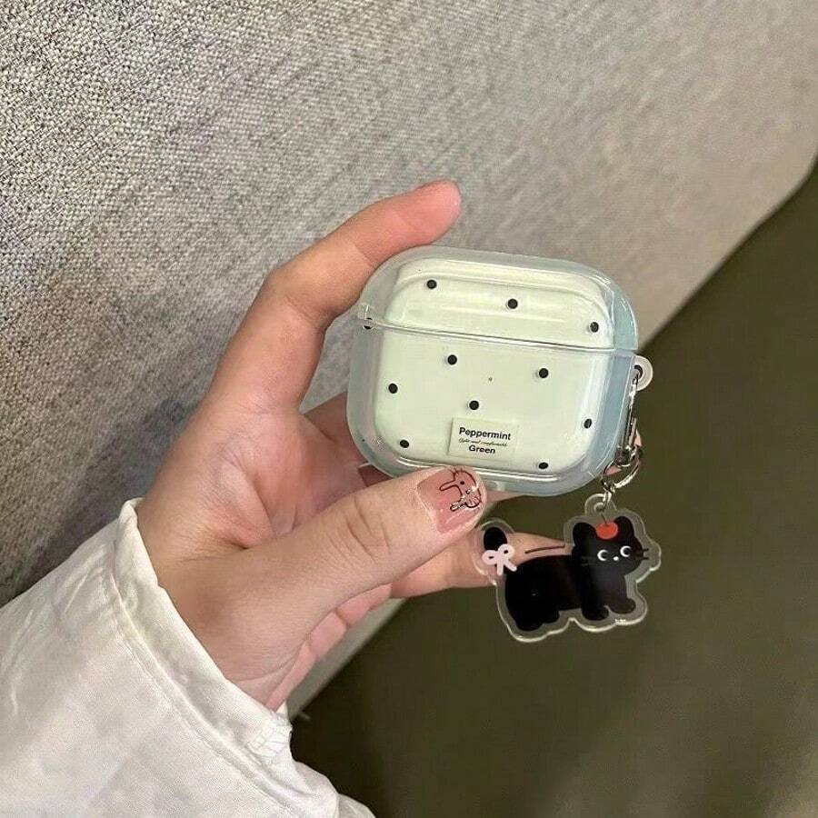 1个极简波点黑猫耳机保护套,适用于1234 Pro及所有123系列型号,带吊坠 - 無色 - 查看 1