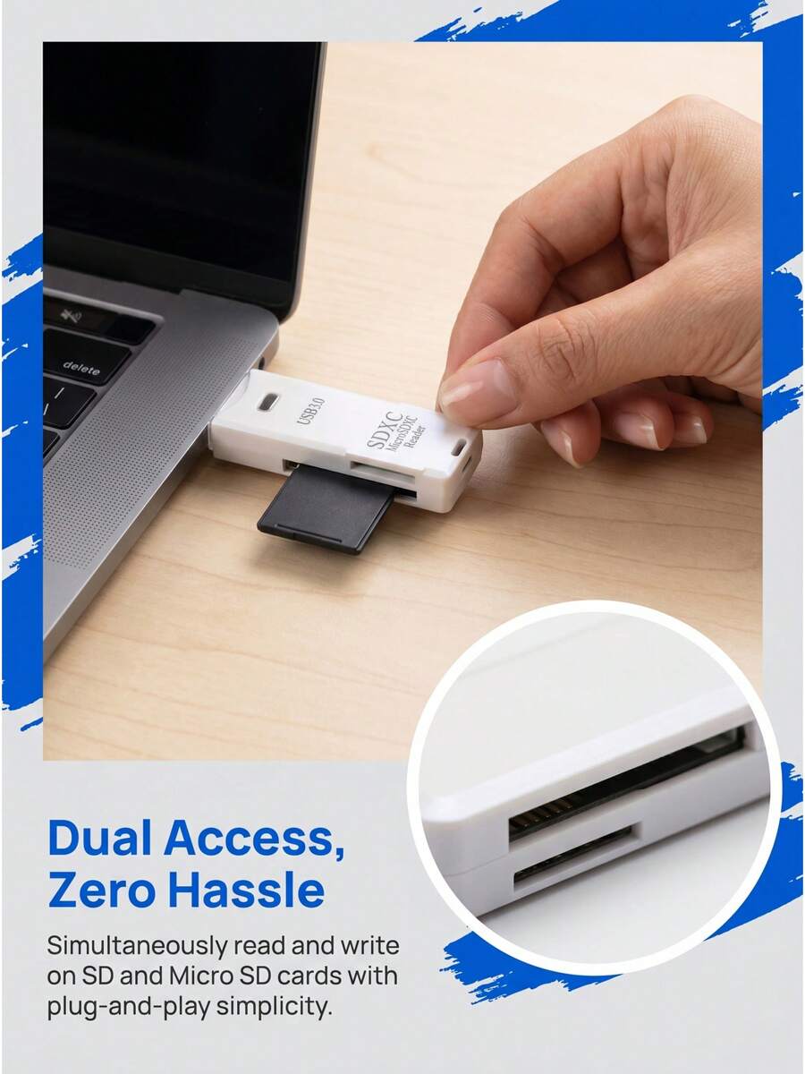 1/3/5 Pcs USB 3.0 SD Card Reader, 2-In-1 Dual Slot Flash Memory Card Adapter For SD SDXC SDHC Micro SD MicroSDXC TF Cards, High-Speed 5Gbps Camera Card Viewer For PC, Laptop, And Windows - View 1
