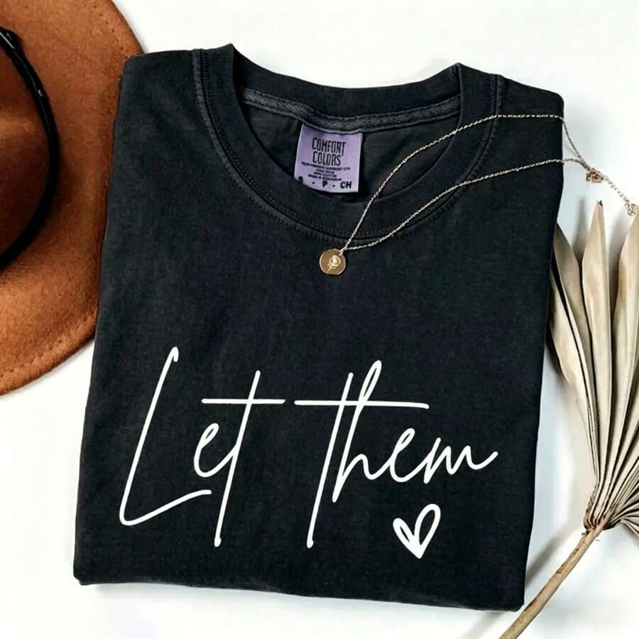 [100% Pre-Washed Cotton] Let Them Shirt Gift For Her, Aesthetic Tee, Cute Gift, Aesthetic Tee, Cotton Shirt-Vintage Street Style Unisex Loose Cotton Short Sleeve Crew Neck T-Shirt,Summer Outfits For Women - 黑色 - 查看 1