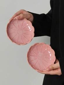 1pc/2pcs/4pcs/6pcs/8pcs Pink Ceramic Flower Shaped Plates, Cute Sakura Small Dishes, Japanese Embossed Floral Sauce Bowls Suitable For Sushi, Snacks, Desserts, Tea Bags, Home, Restaurant, Kitchen Tableware - Multicolor - View 5