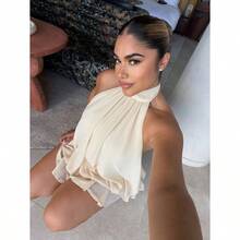 Women's Elegant Light Yellow Halter Tie Mini Dress,Party Dress,Elegant Dresses For Women,Party Dresses For Women - Màu be - Xem 3