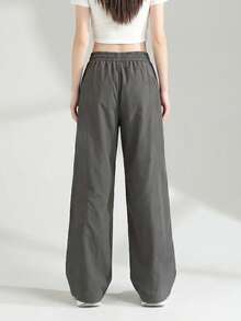 JUTU Frühling/Sommer/Herbst Zweifarbige Gerade Bein Locker Sitzende Lässig Hose, Funktionaler Sportlicher Stil Mit Kordelzug Taschen, Modischer Kontrastfarben Nahtenstich - 0A89 Rauchgrau und Lila - Übersicht 4