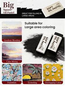 Ensemble de pastels à l'huile doux JIESO, baril carré, crayons à la cire de haute qualité et lisse, combinaison de 24/48 couleurs classiques, recharge de couleur unicolore large, convient pour les artistes, les étudiants, le coloriage, la peinture, la création artistique - Ensembles - Voir 9